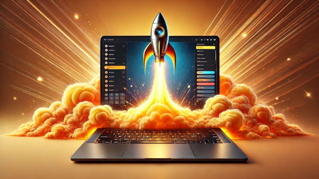 A rocket launching from a laptop.