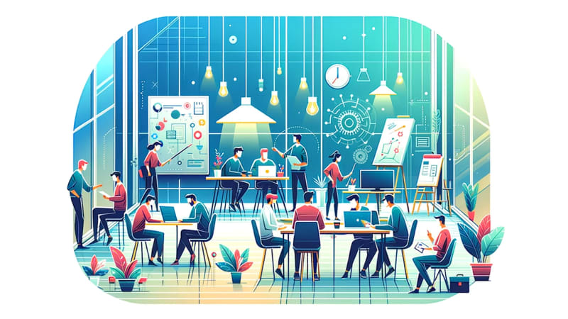 Dynamic startup office environment illustration