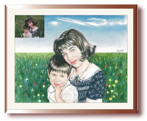 retrato al pastel, niños, chica, familias, Medio Cuerpo