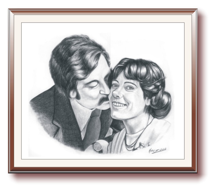 Retrato de casal a grafite por encomenda com foto nostalgica