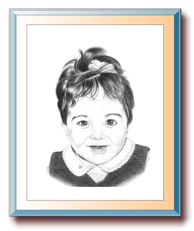 Retrato a carvão grafite por encomenda, de busto de menina com totó II