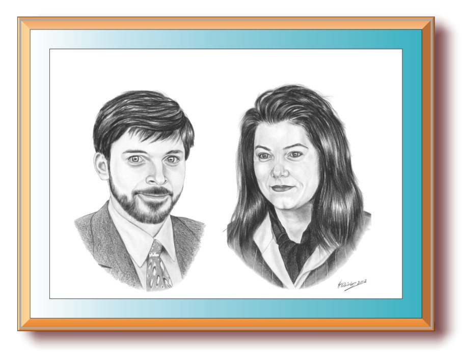 Retrato de casal a grafite por encomenda de casal e fotos separadas