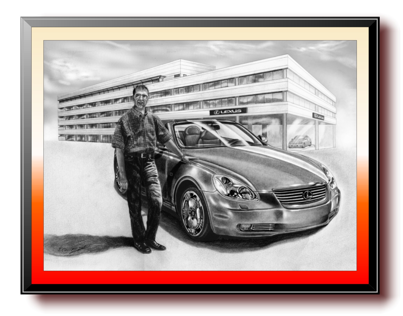 Pintura de retrato corpo inteiro a carvão/grafite de adulto projeto Lexus