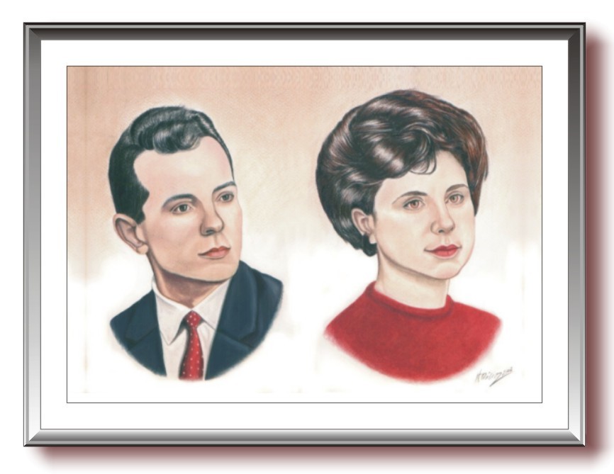 Retrato a pastel sêco pintado à mão de casal