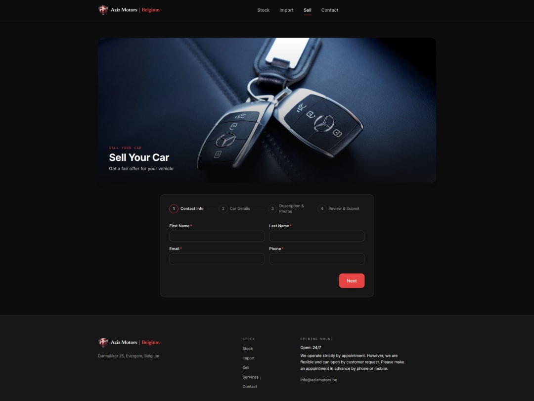 Multi-step form for submitting a car to sell, including photo upload