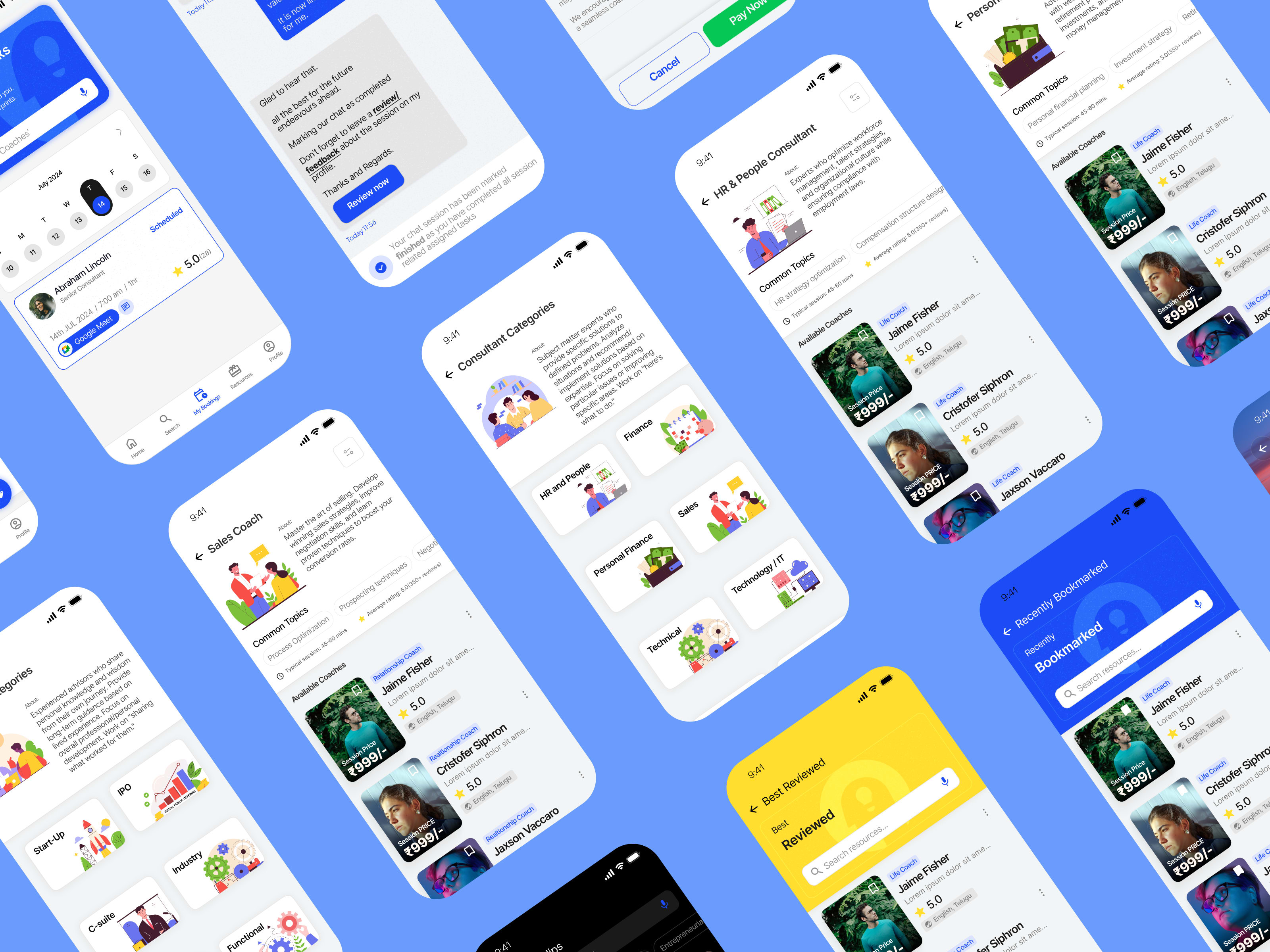 Unboggle app screens overview on blue background