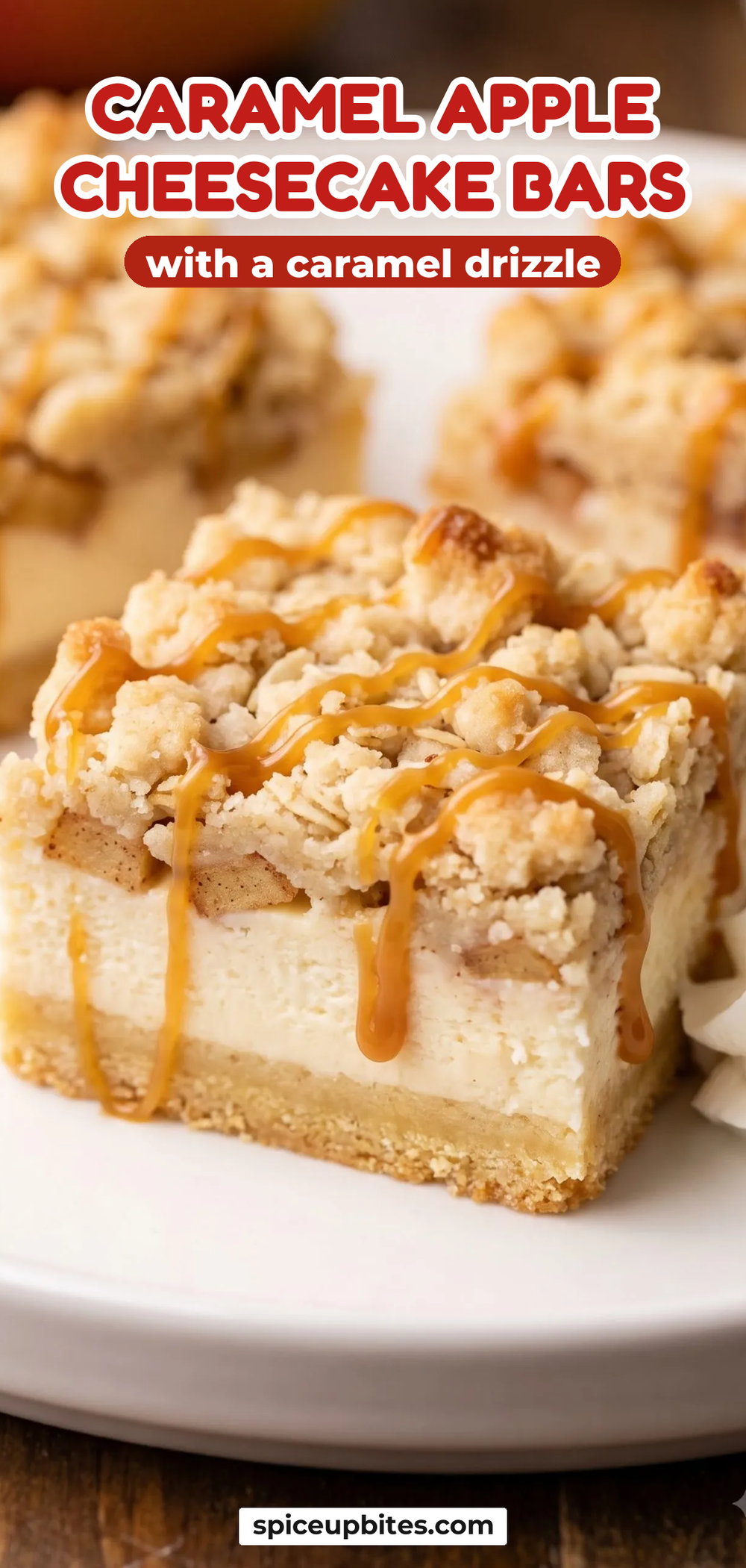 Caramel Apple Cheesecake Bars - With a Caramel Drizzle