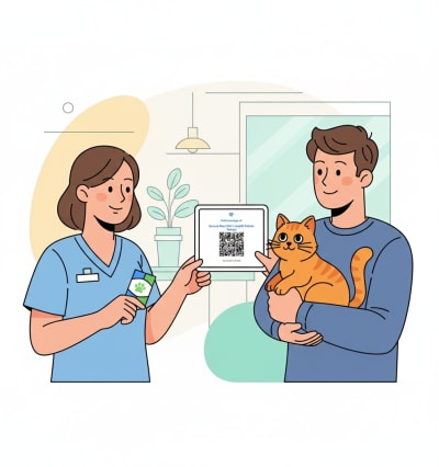 Veterinarian inviting pet owners to compare insurance plans