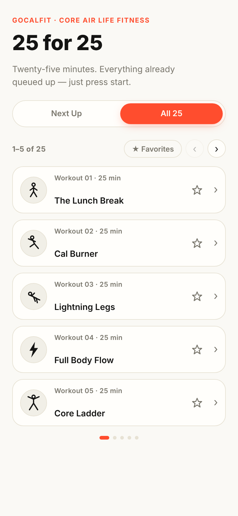 25 for 25 workout app — pick screen