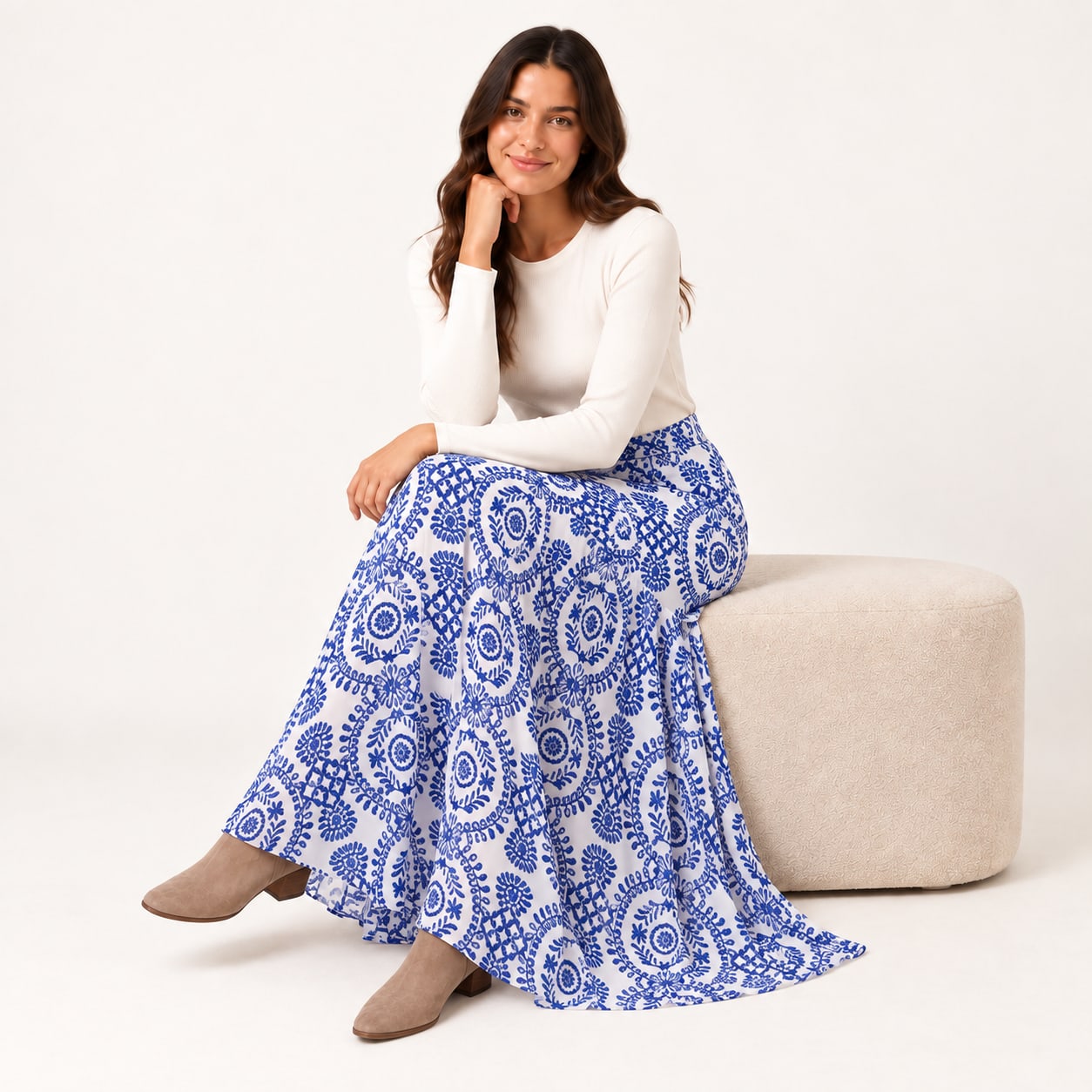 Jupe Gainelle longue imprimee bleue Tsniout - vue 5