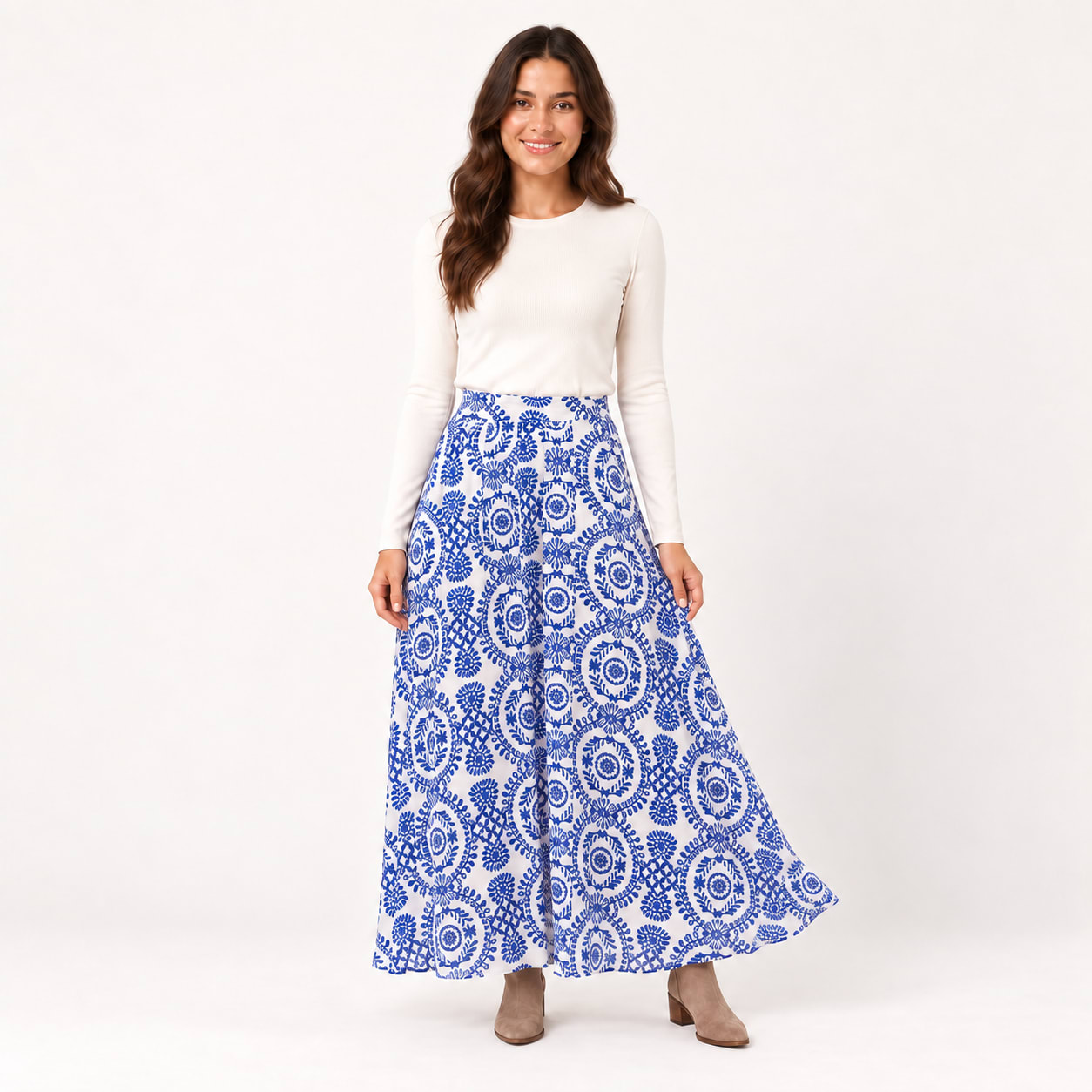 Jupe Gainelle longue imprimee bleue Tsniout - vue 6