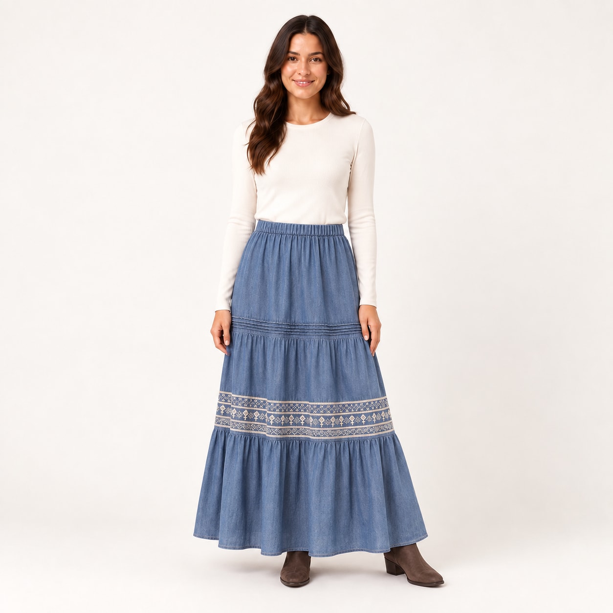 Jupe Azoria longue jeans brodee Tsniout - vue 1