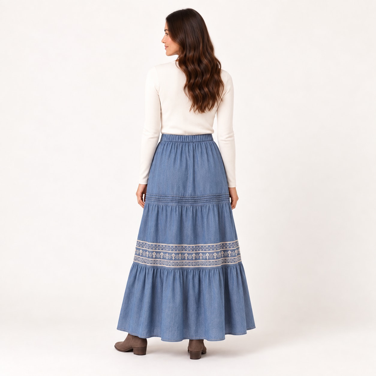 Jupe Azoria longue jeans brodee Tsniout - vue 2