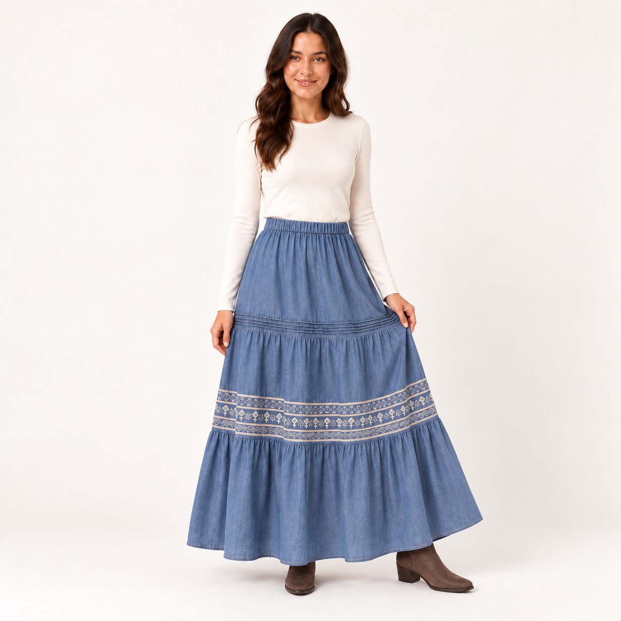 Jupe Azoria longue jeans brodee Tsniout - vue 6