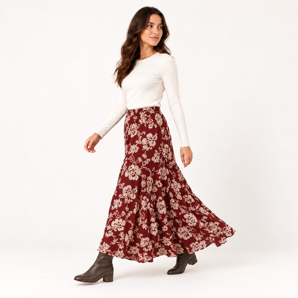 Jupe Dita longue fleurie bordeaux Tsniout - vue 3