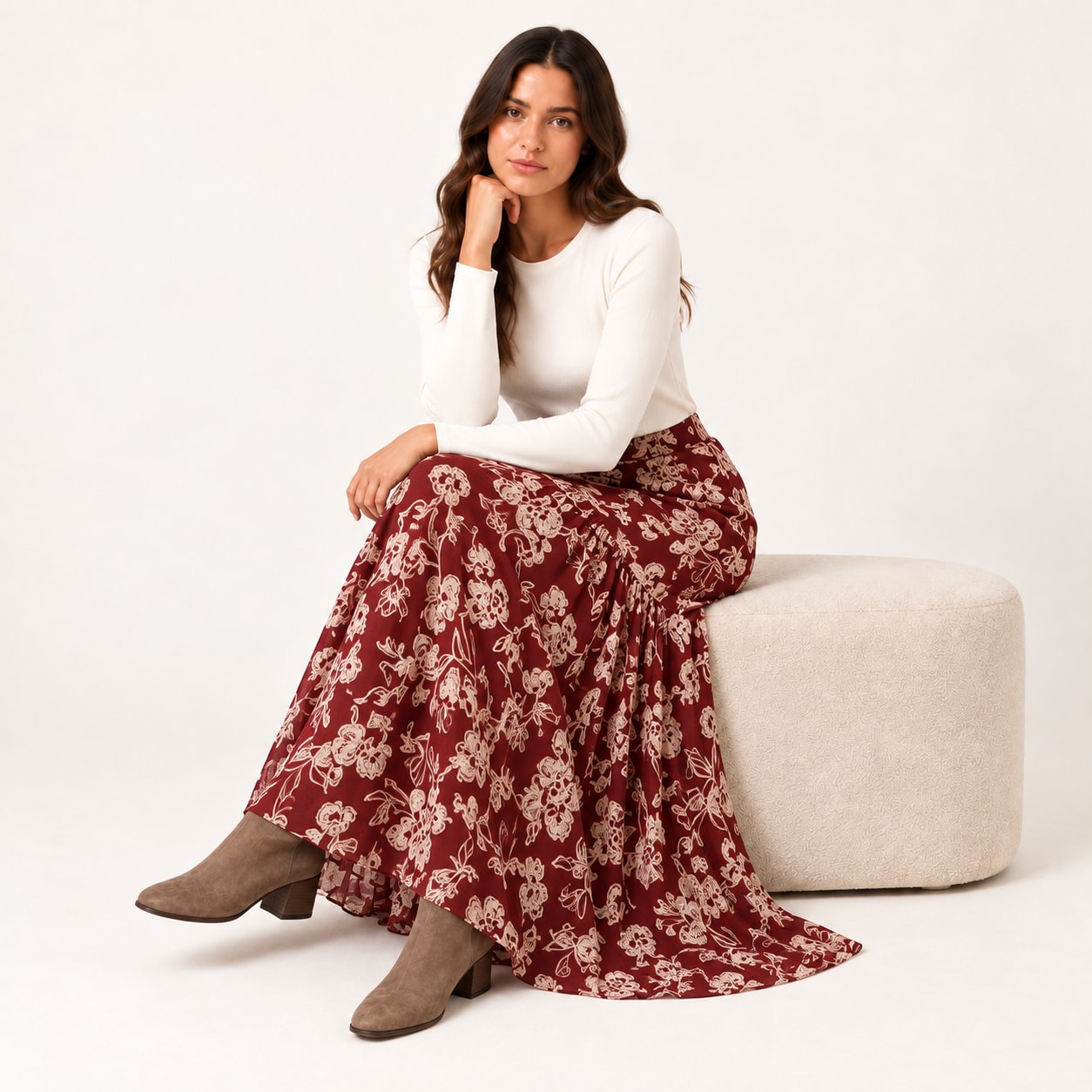 Jupe Dita longue fleurie bordeaux Tsniout - vue 5