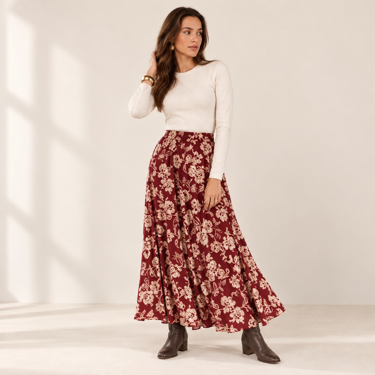 Jupe Dita longue fleurie bordeaux Tsniout - vue 6