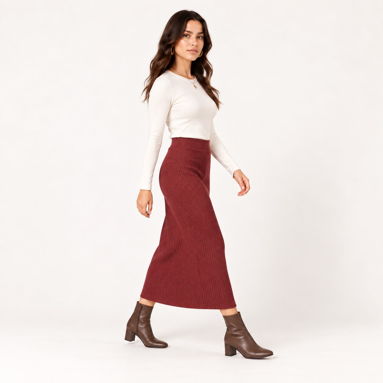 Jupe Kim midi maille bordeaux Tsniout - vue 3
