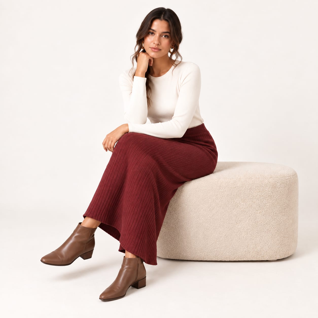 Jupe Kim midi maille bordeaux Tsniout - vue 5