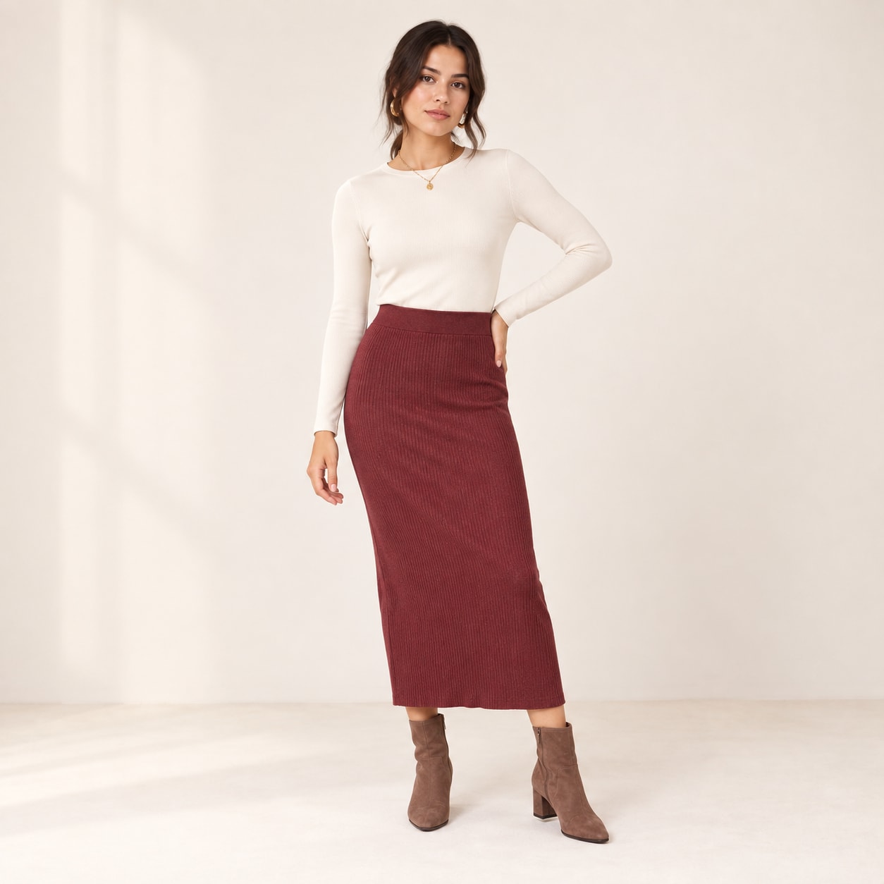 Jupe Kim midi maille bordeaux Tsniout - vue 6