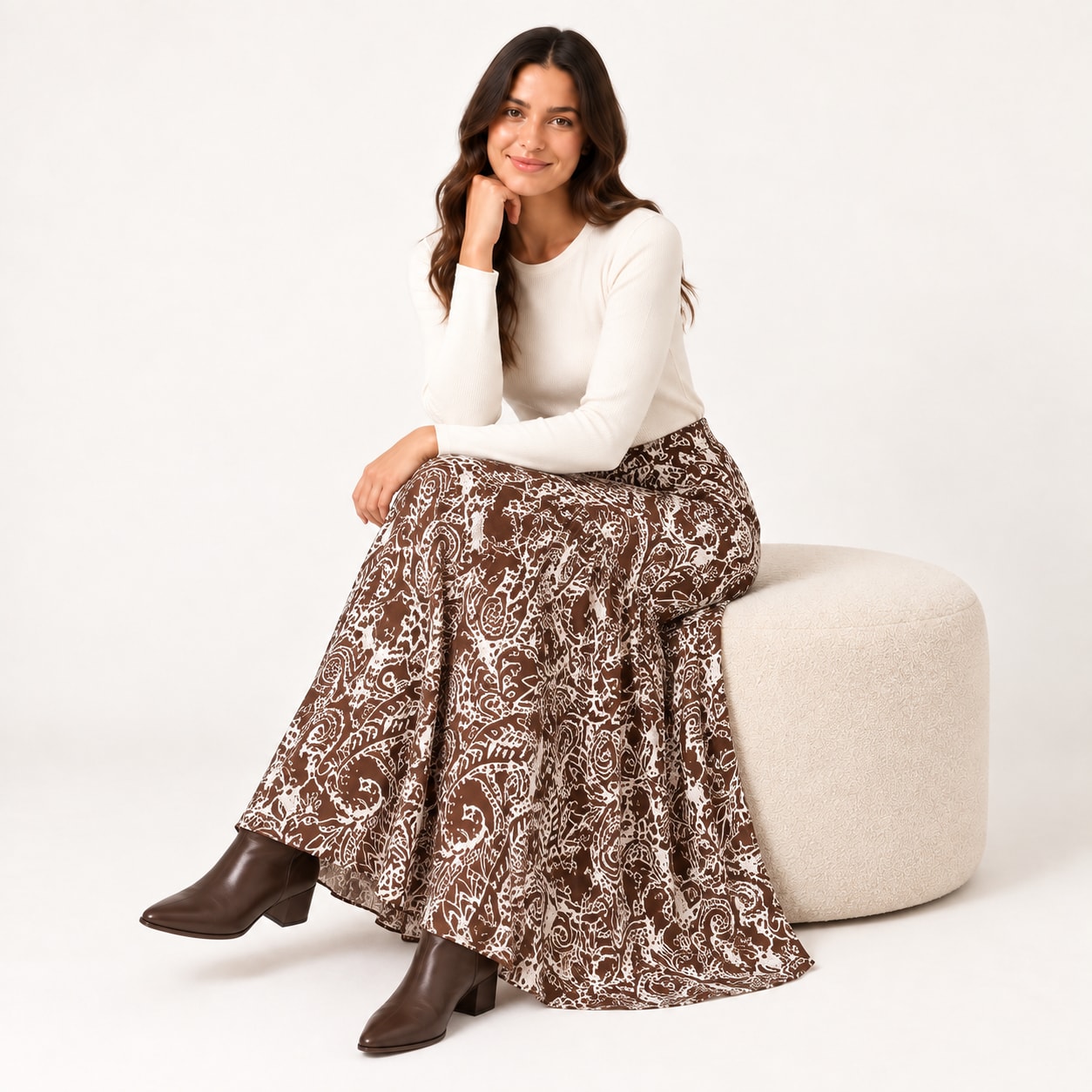 Jupe Nayara longue imprimee marron Tsniout - vue 5