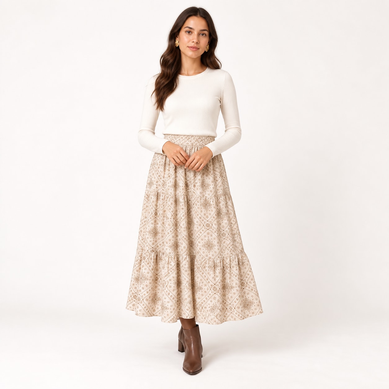 Jupe Orphee longue imprimee beige Tsniout - vue 1