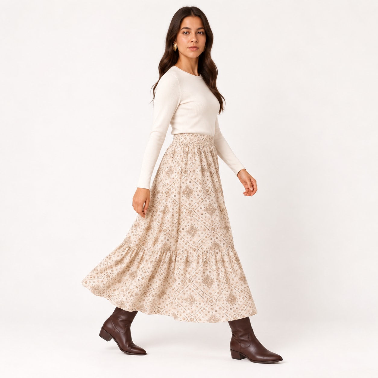 Jupe Orphee longue imprimee beige Tsniout - vue 3