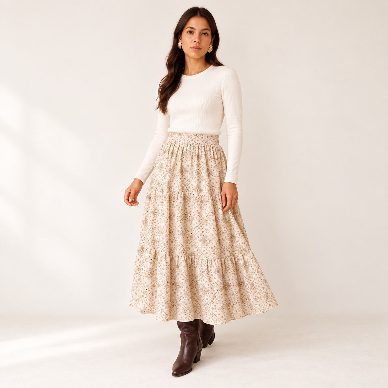 Jupe Orphee longue imprimee beige Tsniout - vue 6