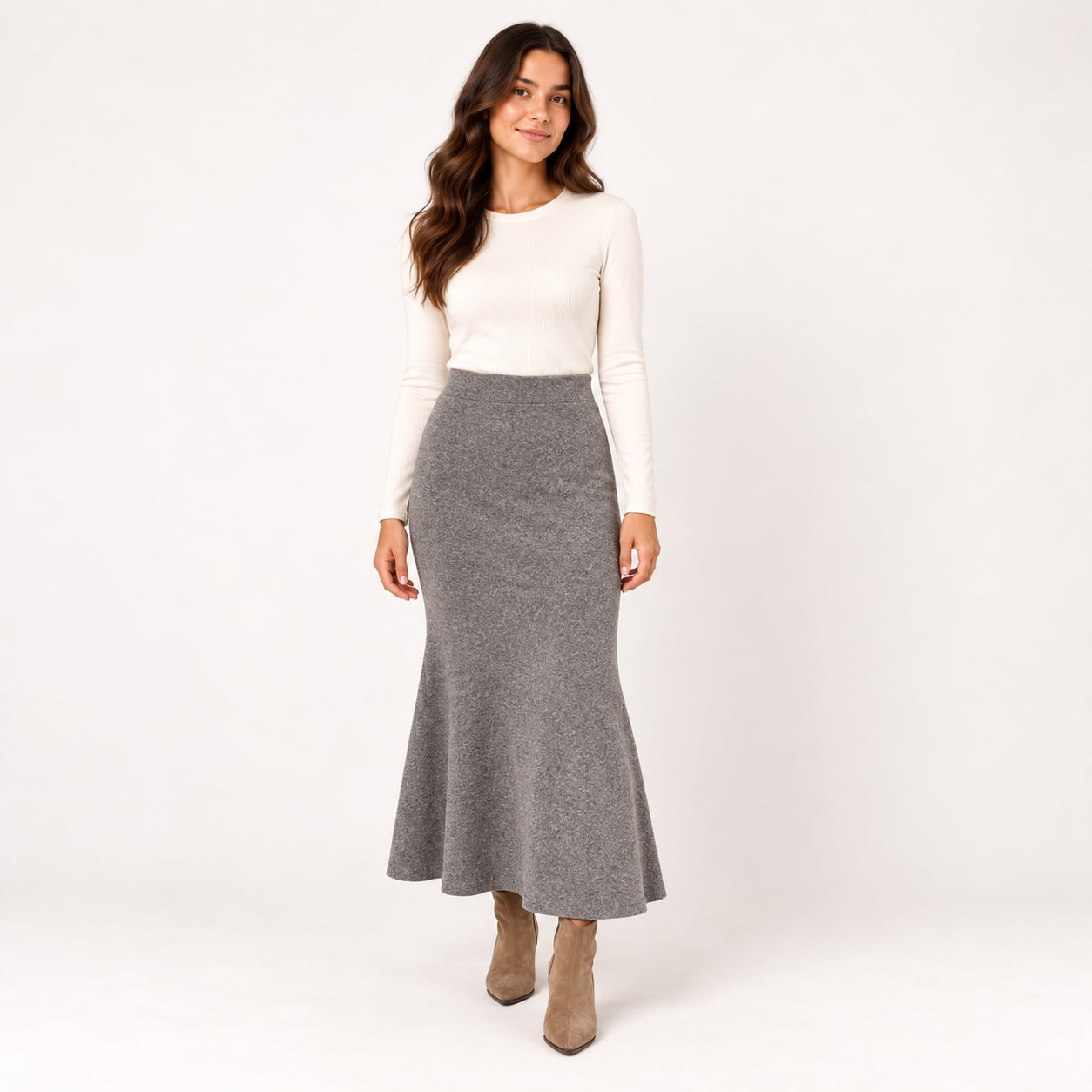 Jupe Rayli longue maille grise Tsniout - vue 1