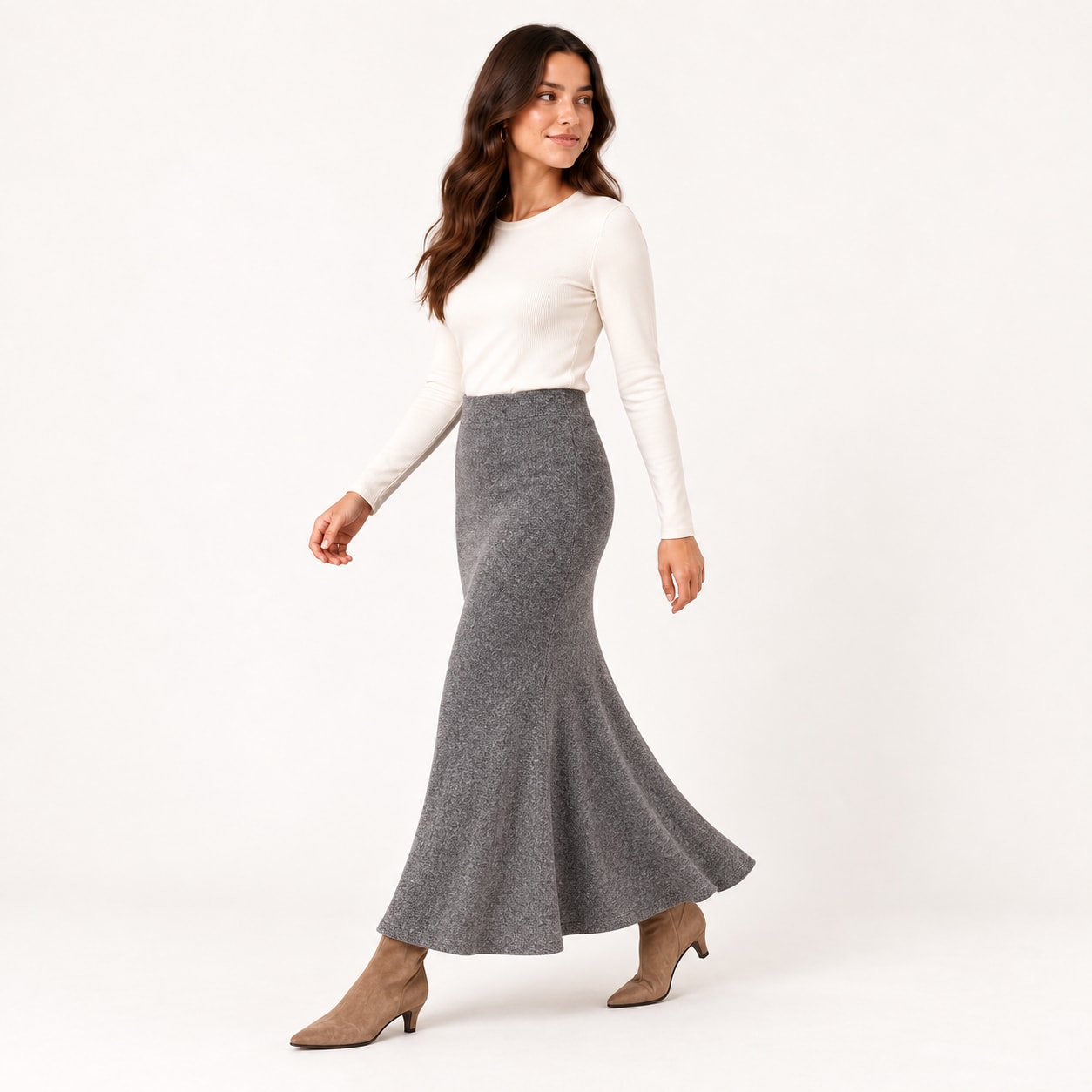 Jupe Rayli longue maille grise Tsniout - vue 3
