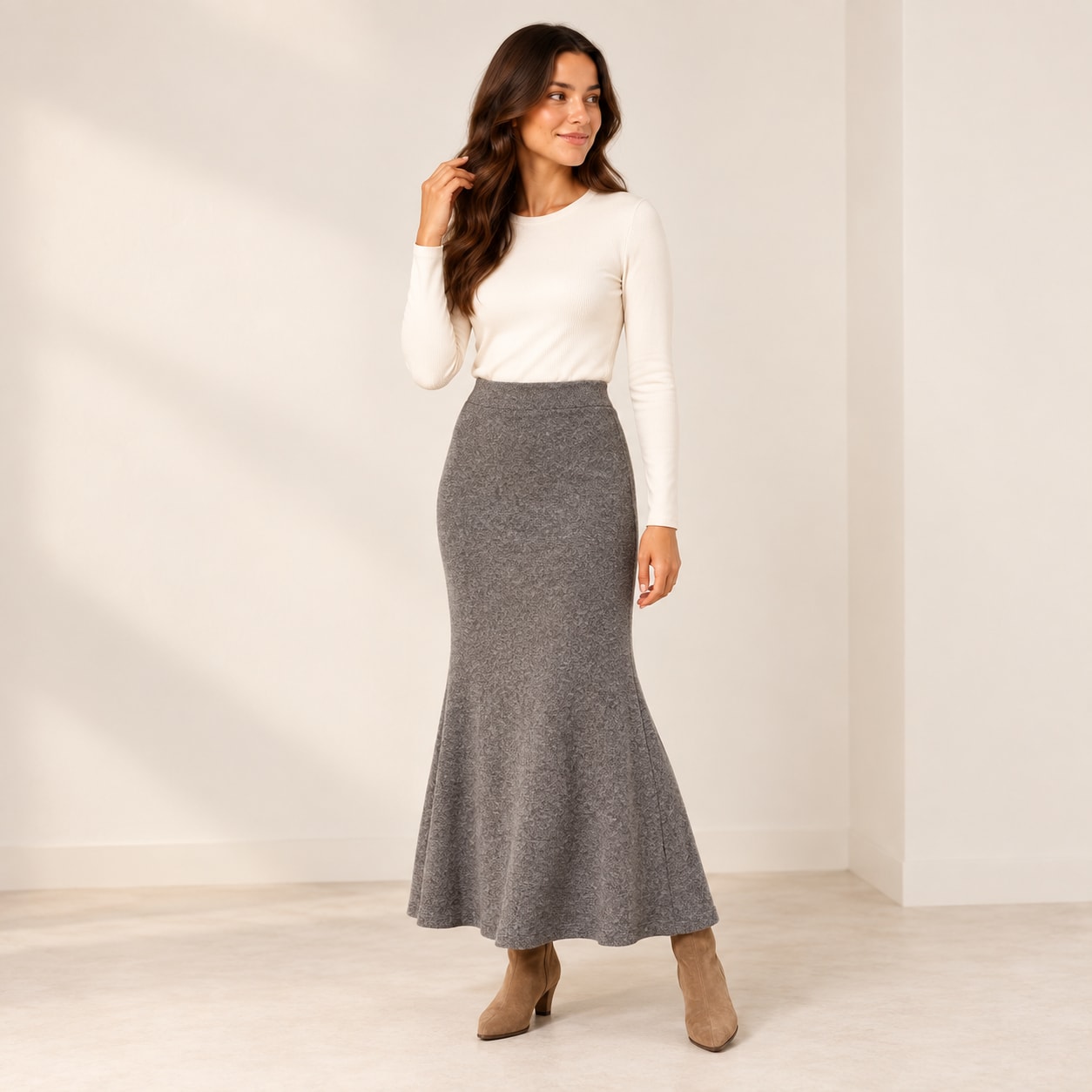 Jupe Rayli longue maille grise Tsniout - vue 6