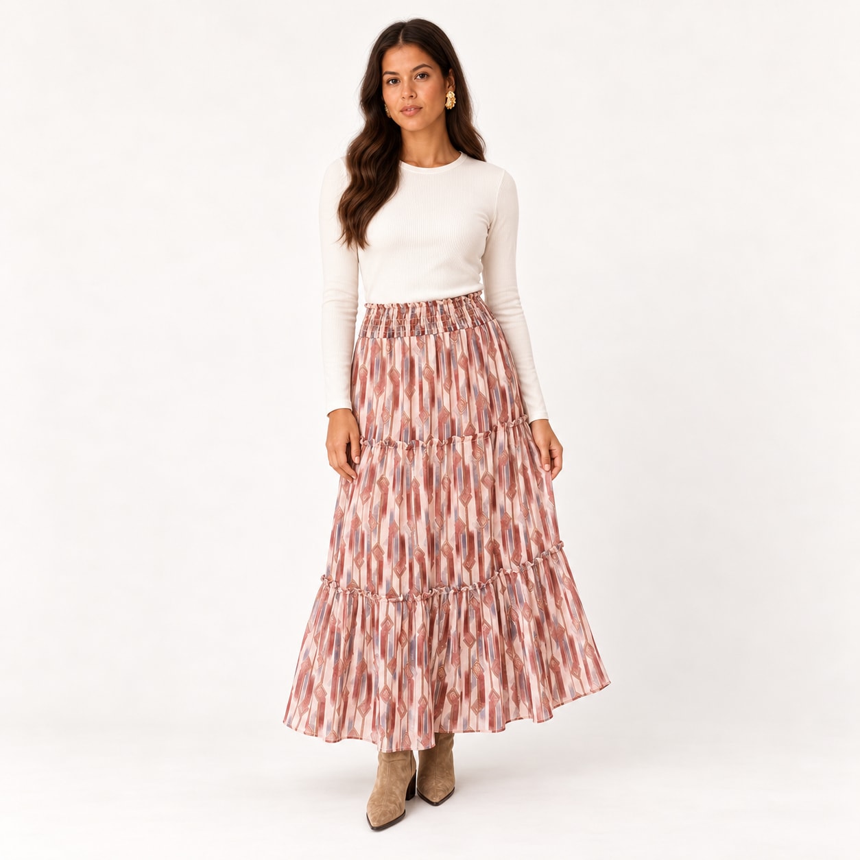 Jupe Rina longue imprimee rose Tsniout - vue 1