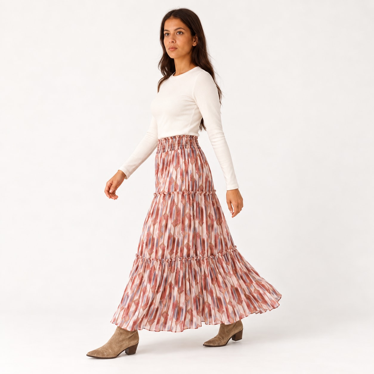 Jupe Rina longue imprimee rose Tsniout - vue 3