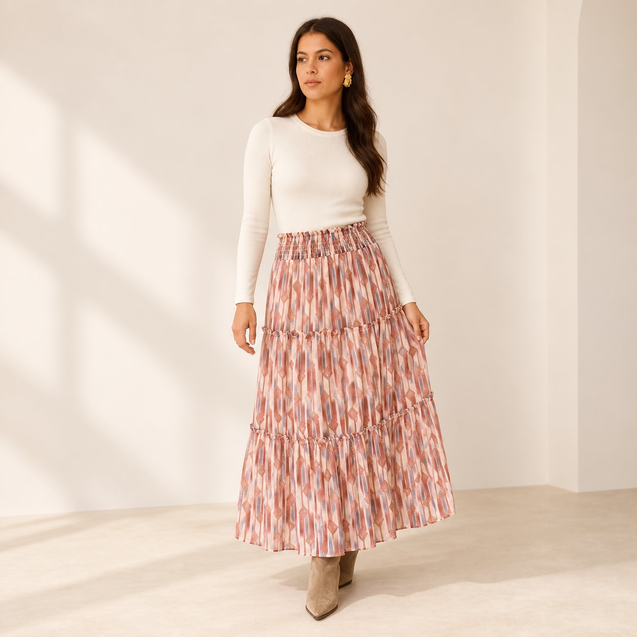 Jupe Rina longue imprimee rose Tsniout - vue 6