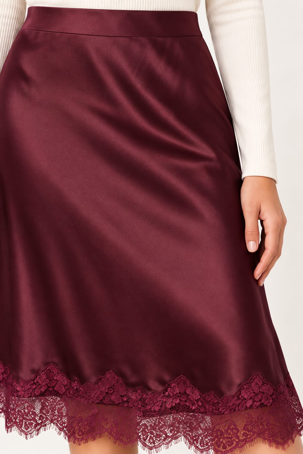 Jupe GY010 midi satin dentelle bordeaux Tsniout - vue 4