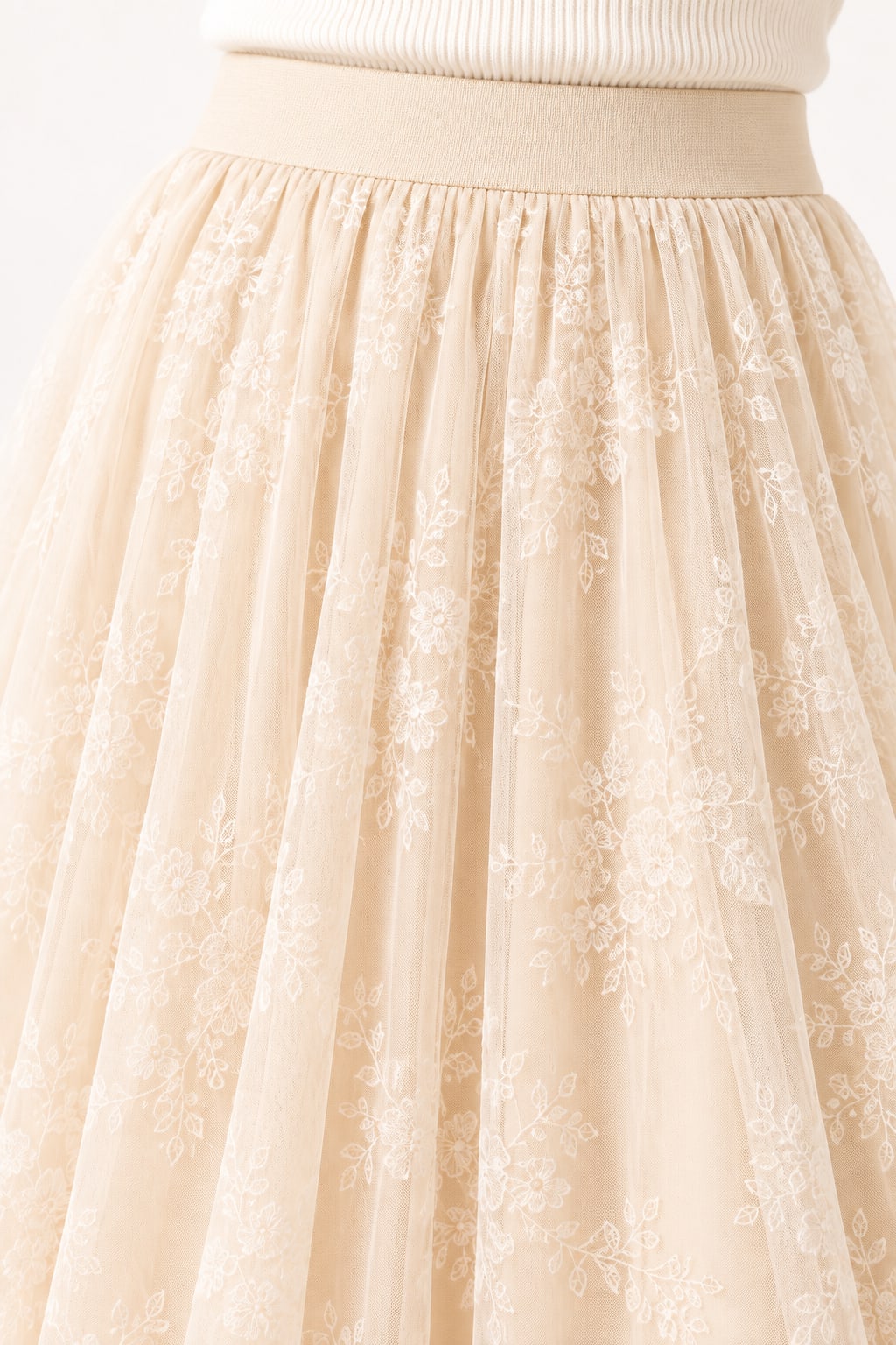 Jupe Arya midi tulle brodee beige Tsniout - vue 4