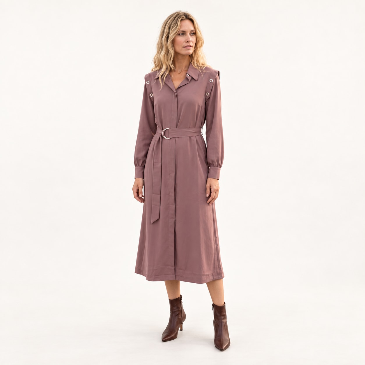 Robe chemise ceinturée rose Tsniout - vue 1