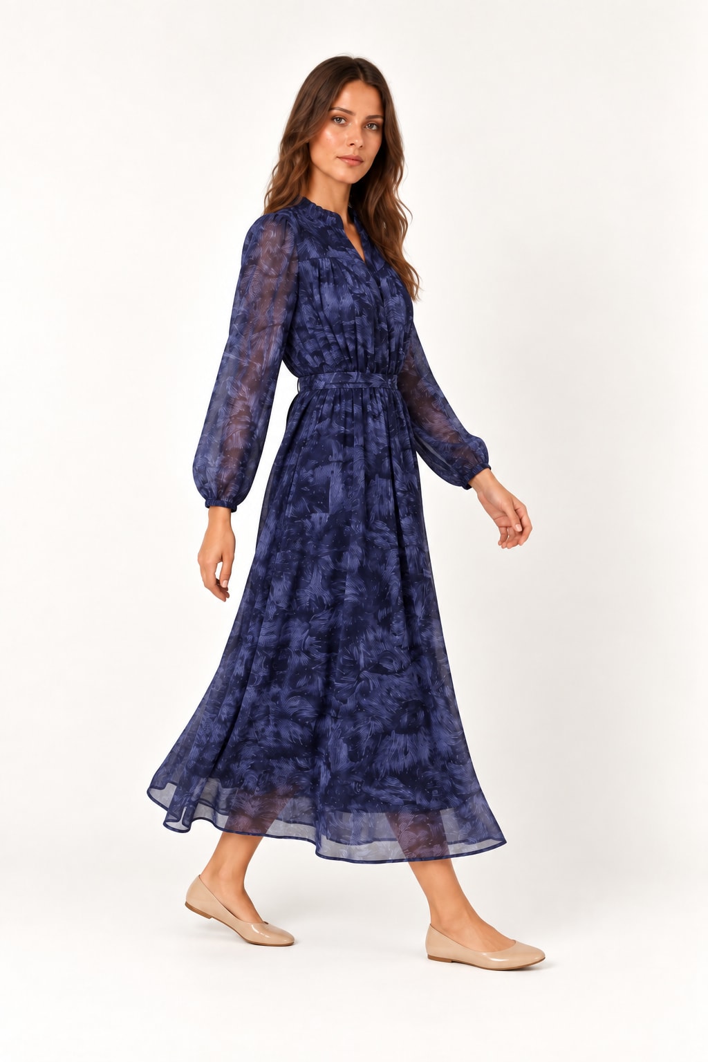 Robe longue imprimé abstrait bleu Tsniout - vue 3