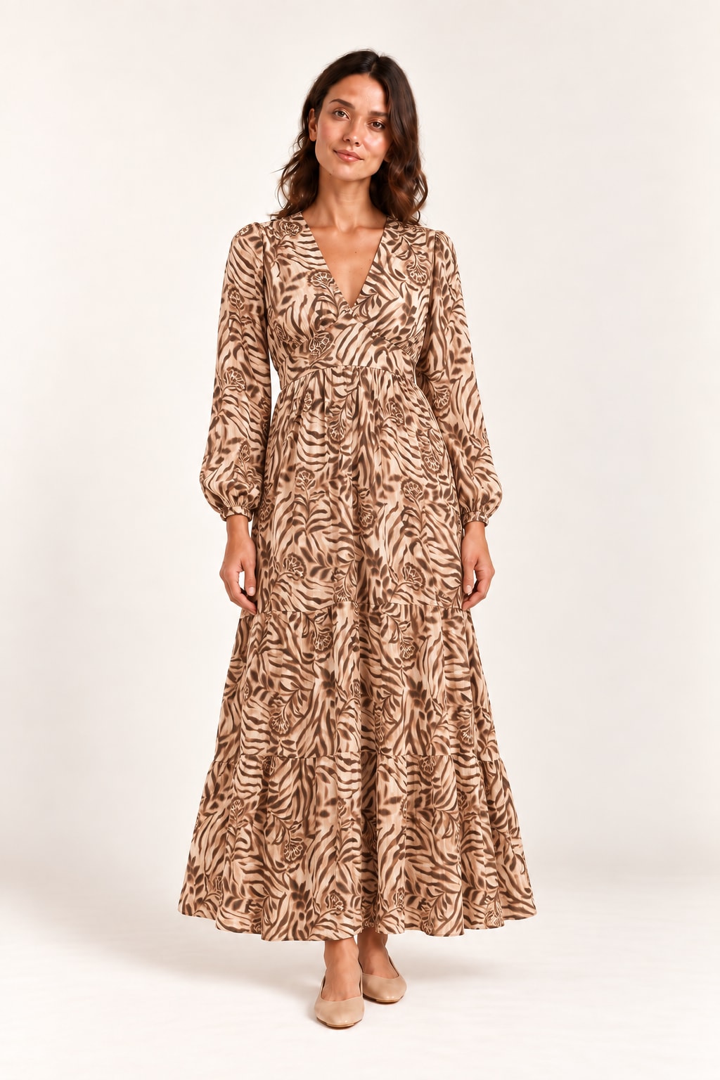 Robe Mélusine longue imprimée marron Tsniout - vue 1