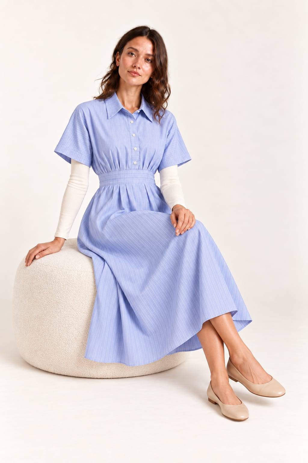 Robe Phaedra midi rayée bleu ciel Tsniout - vue 5