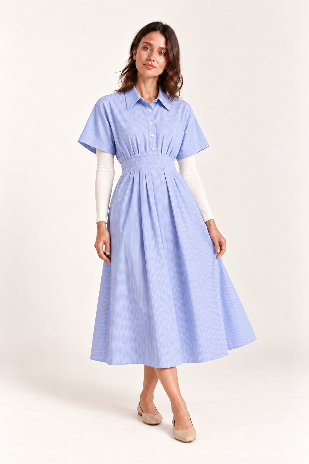 Robe Phaedra midi rayée bleu ciel Tsniout - vue 6