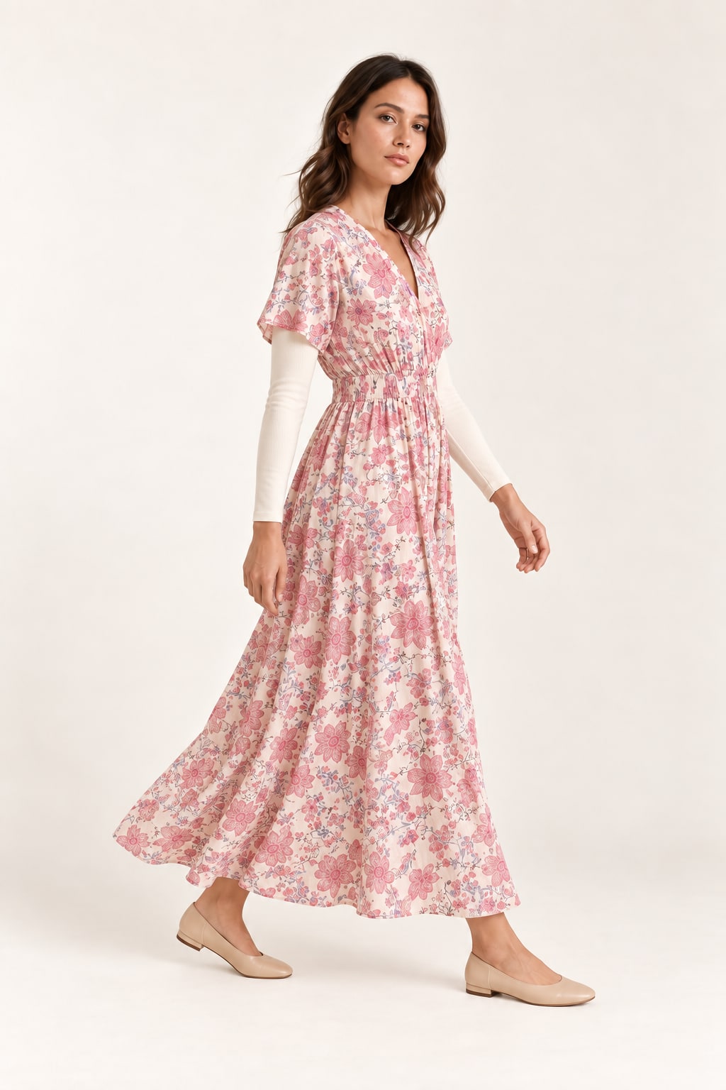 Robe Pacome longue fleurie rose Tsniout - vue 3