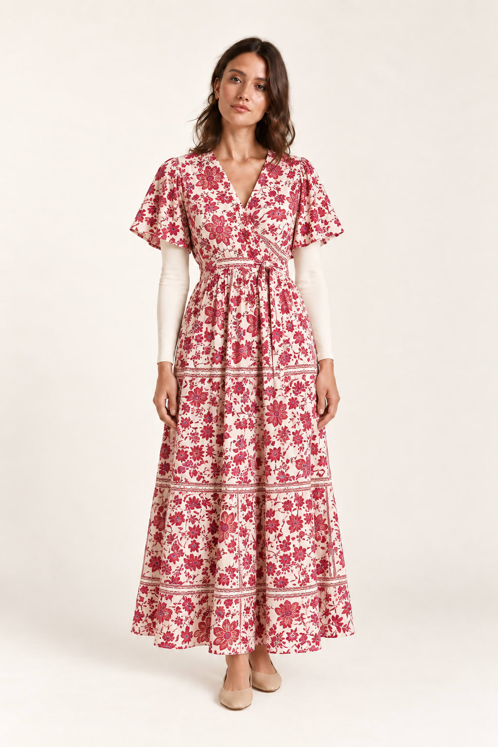 Robe Tilio longue fleurie fuchsia Tsniout - vue 1