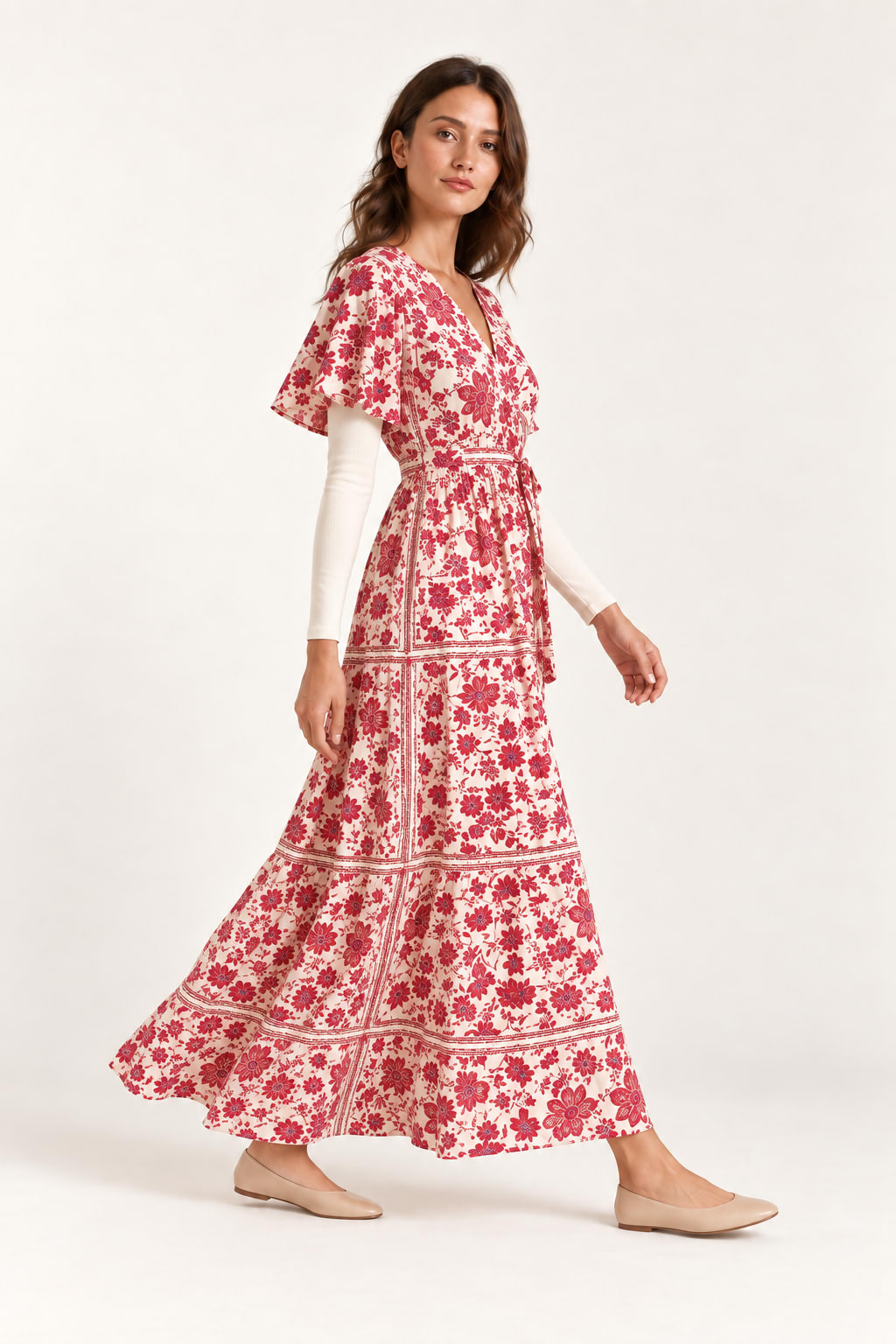 Robe Tilio longue fleurie fuchsia Tsniout - vue 3