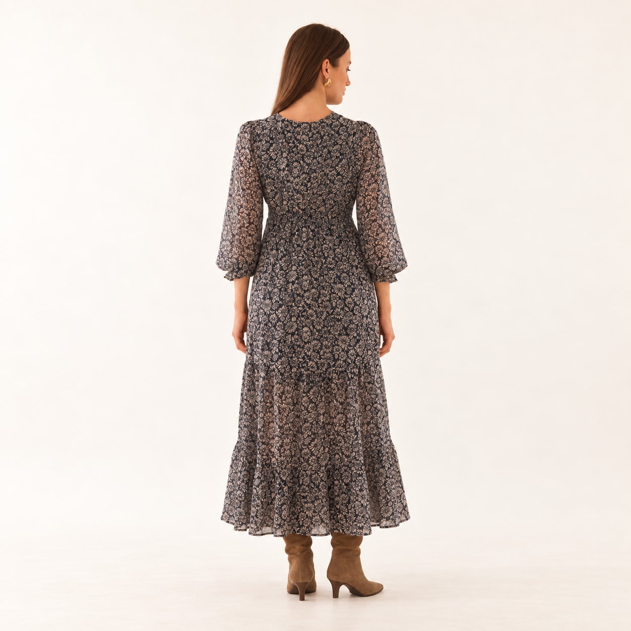 Robe Alienor longue imprimée marine Tsniout - vue 2