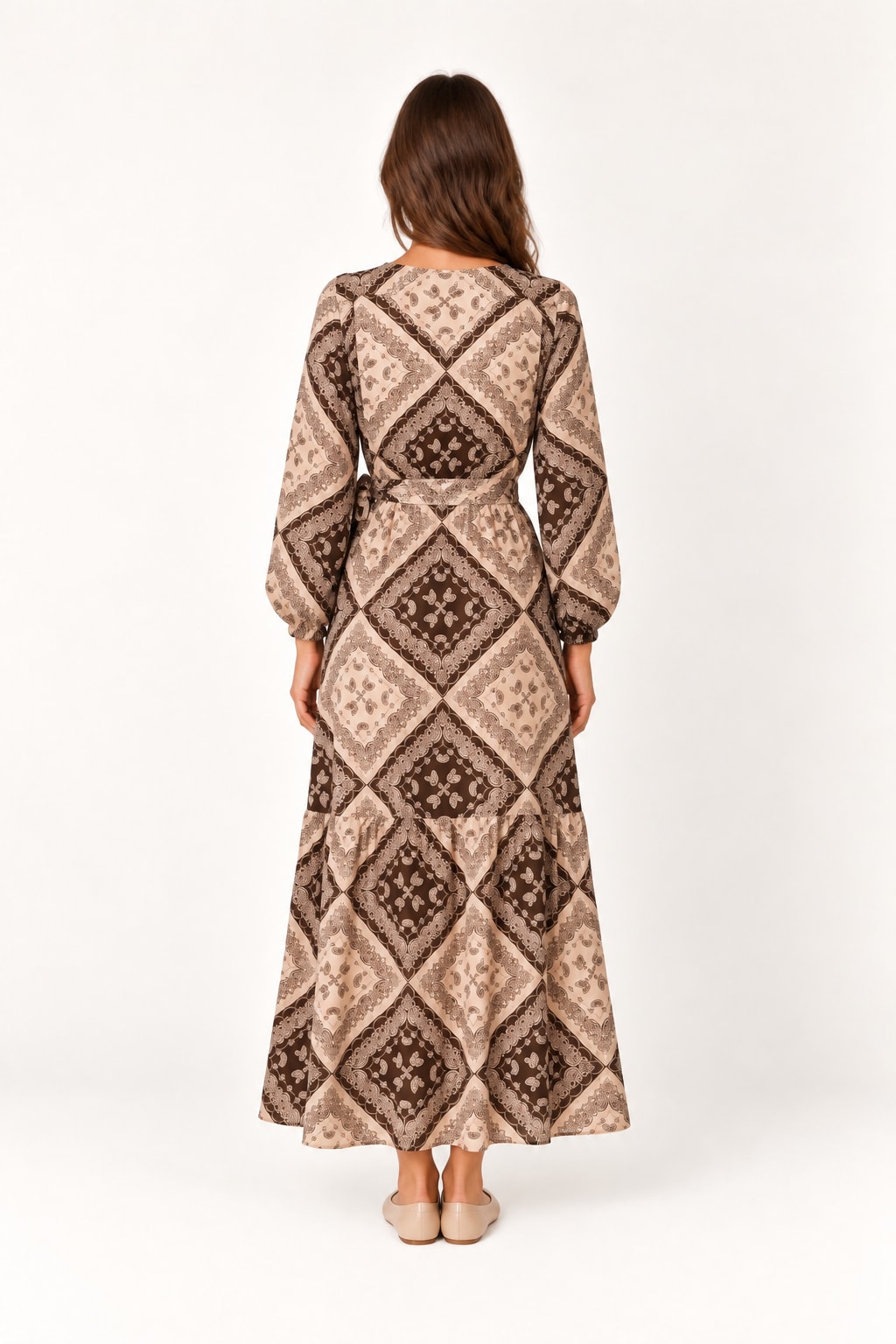 Robe Lyzski longue portefeuille taupe Tsniout - vue 2