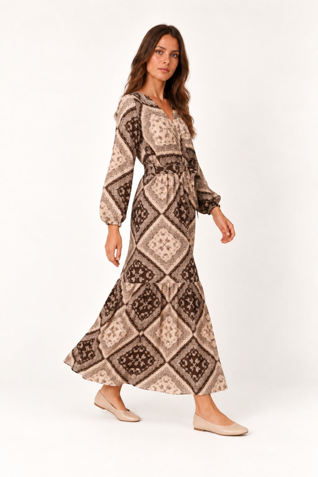 Robe Lyzski longue portefeuille taupe Tsniout - vue 3
