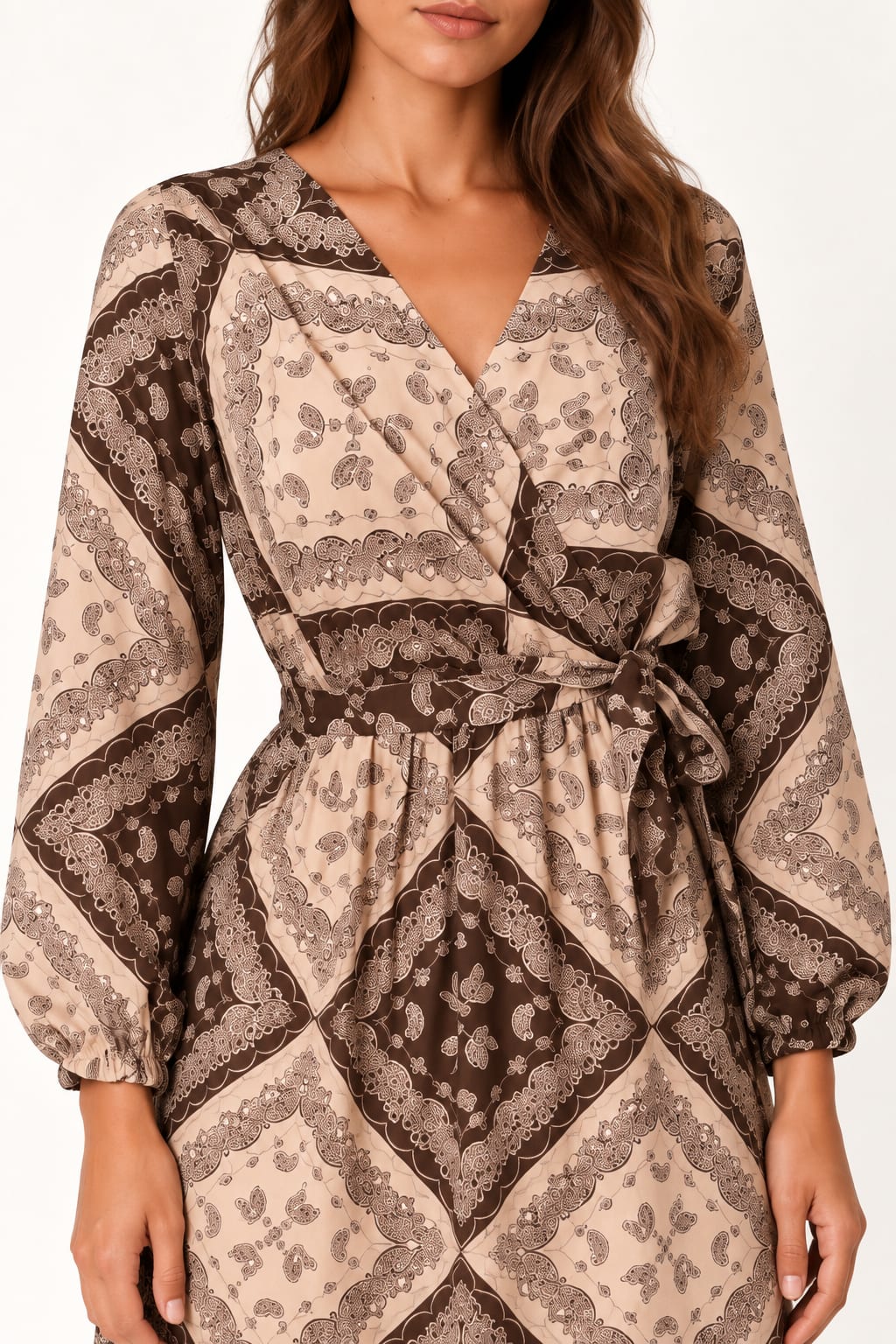 Robe Lyzski longue portefeuille taupe Tsniout - vue 4