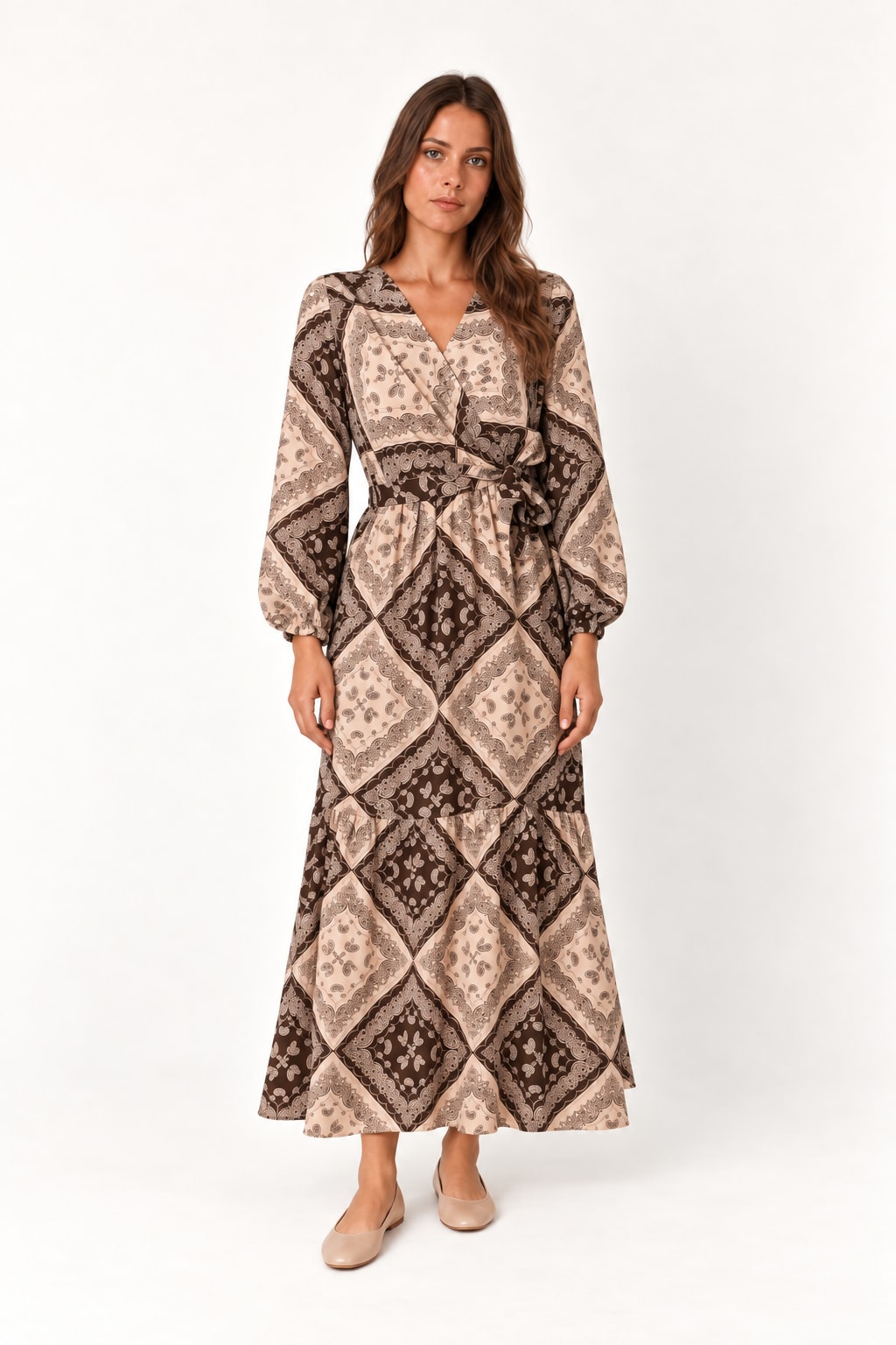 Robe Lyzski longue portefeuille taupe Tsniout - vue 6