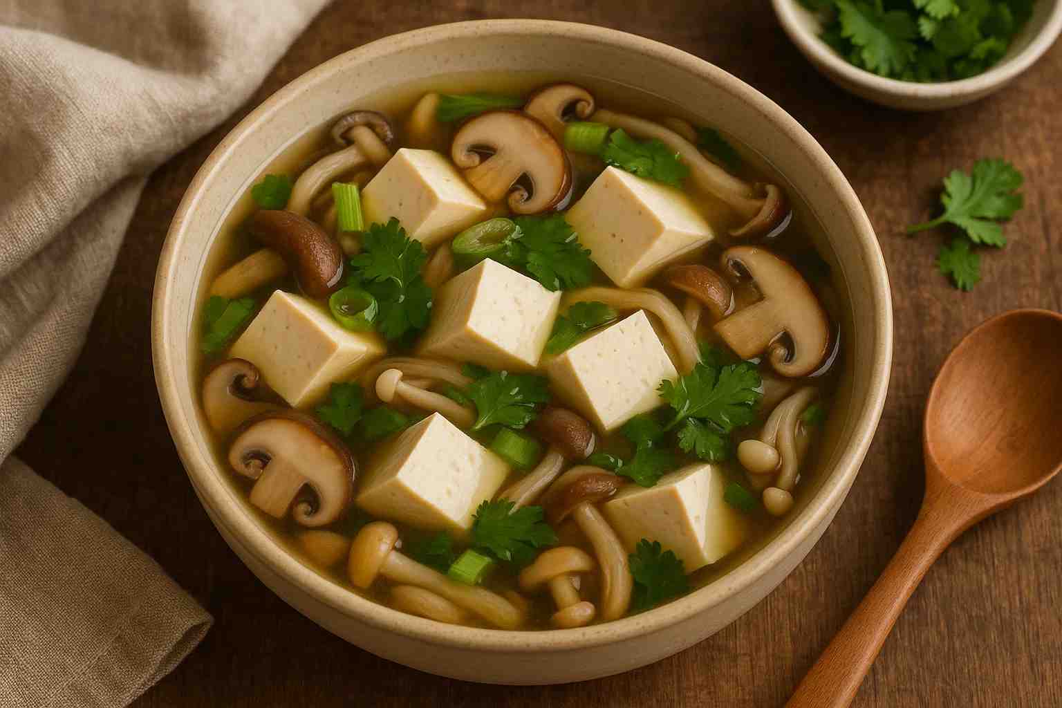 Canh nấm đậu phụ